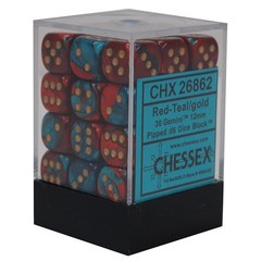 36 Gemini Red-Teal/gold 12mm d6 Dice Block - CHX26862